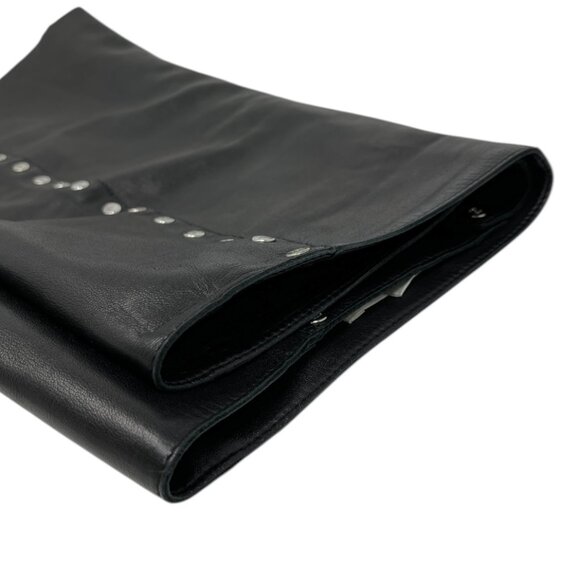 CELINE Vintage Macadam Logo Button Mini Skirt #38 Black Silver Leather [105060] - Picture 8 of 13